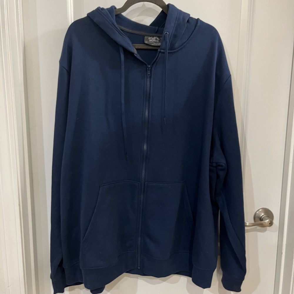 Athletic Works Mens Navy Blue Full Zip Fleece Hoodie Sweatshirt 3XL